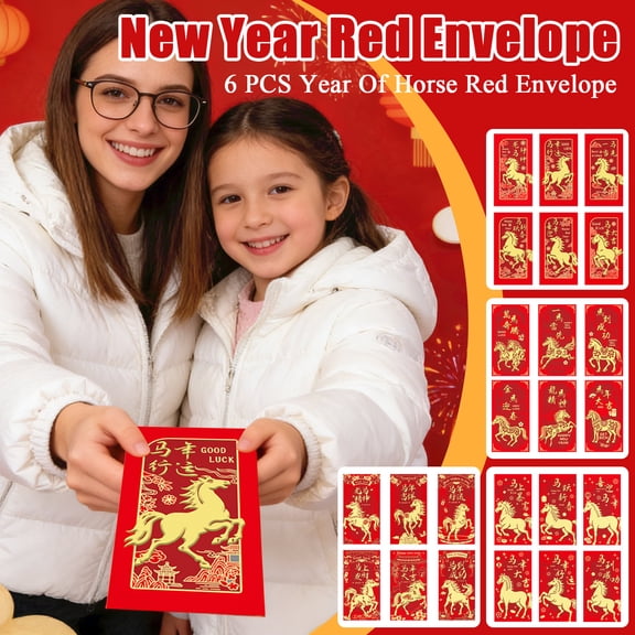 Hot Deal! Chinese New Year Red Envelopes, Lunar New Year Envelopes Decorations 2026 New Years Eve Party Supplies, Year of the Horse 2026 Red Envelope Chinese New Year Gifts with 6 Pcs Gold Embossed