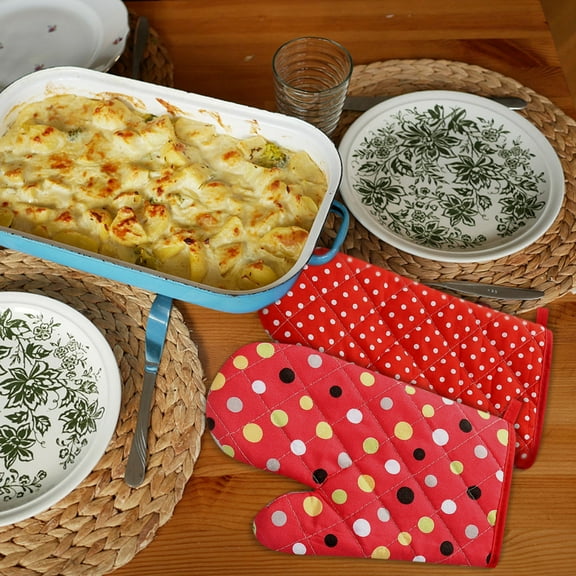 Hot Deal! Cooking Mitts Clearance, Miyuadkai Household Cotton Anti Hot Microwave Insulation Dot Kitchen Heat Baking Cooking Oven Mitts Gloves 2Pcs Mittens for Cooking Oven Mitts Heat Resistant