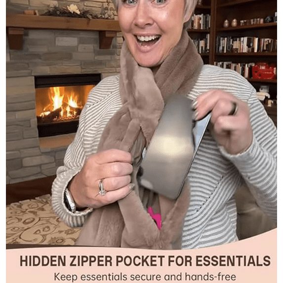 Hot Deal!Faux Fur Scarf With Hidden Zipper Pocket For Women,Soft Cozy And Warm Cell Phone And Valuables Winter Accessory