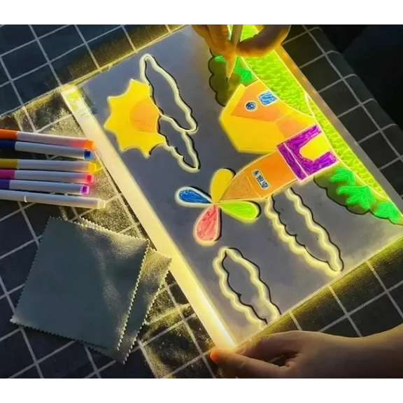 Hot Deal!LED Drawing Board(7 Color Pens), Rechargeable Light Up Acrylic LumiLite Drawing Board - DIY Erasable Acrylic Writing Board for Birthdays, Festivals & School, Home (13.8 * 10.3in)