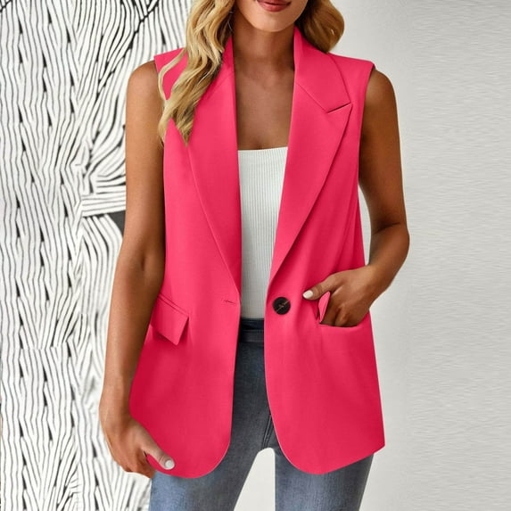 Hot Deal! Luxalzxs Jackets for Women Summer Fashion Business Sleeveless Fully-Lined Button Vest with Pockets Lightweight Solid Workwear Blazer Vest
