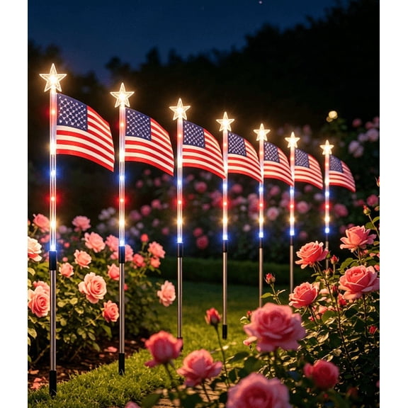 Hot Deal! Solar American Flag LED Lights, Patriotic Red White Blue Outdoor Lighting for 4th of July, Memorial Day & Garden Patio Decor 8PC