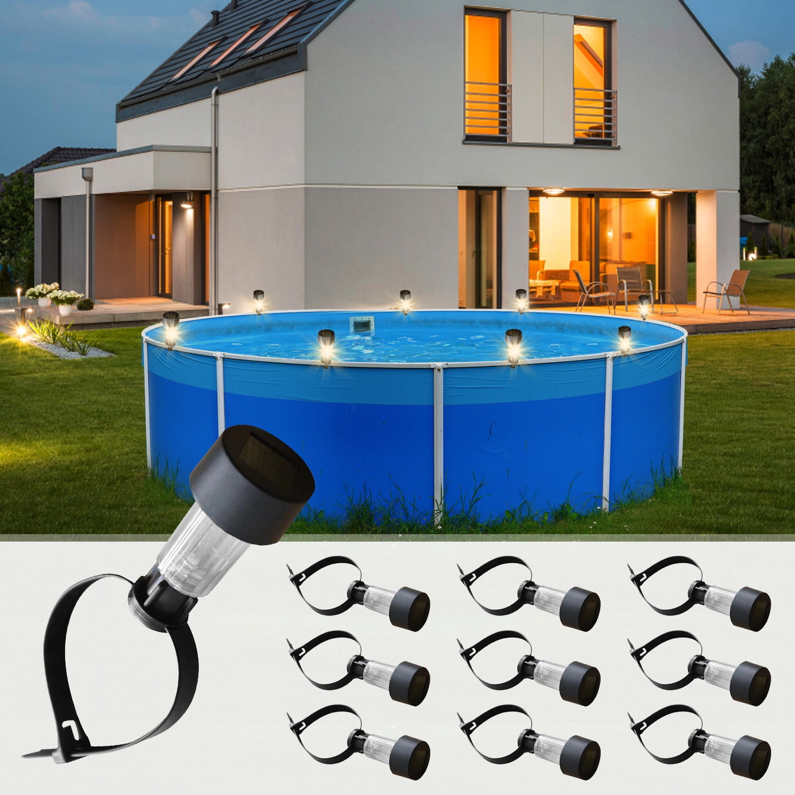 Hot Deal! Solar Powered Above Ground Pool Lights Waterproof Above ...