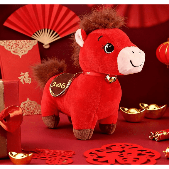 Hot Deal!Year of The Red Horse Plush Toy Zodiac Horse Plushies, 9.8in Chinese New Year Decorations, Lucky Mascot Dolls for Home Office Tabletop Spring Festival Gifts–1PCS (Good Luck)