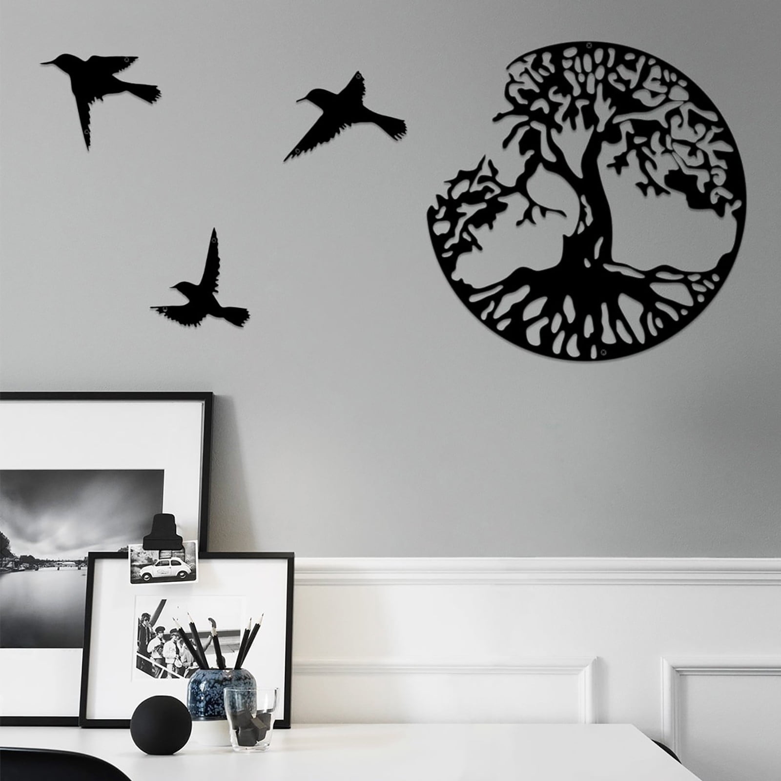 Tree Of Life Metal Wall Art - Large Black Steel Wall Decor For Living Room, Bedroom, Office