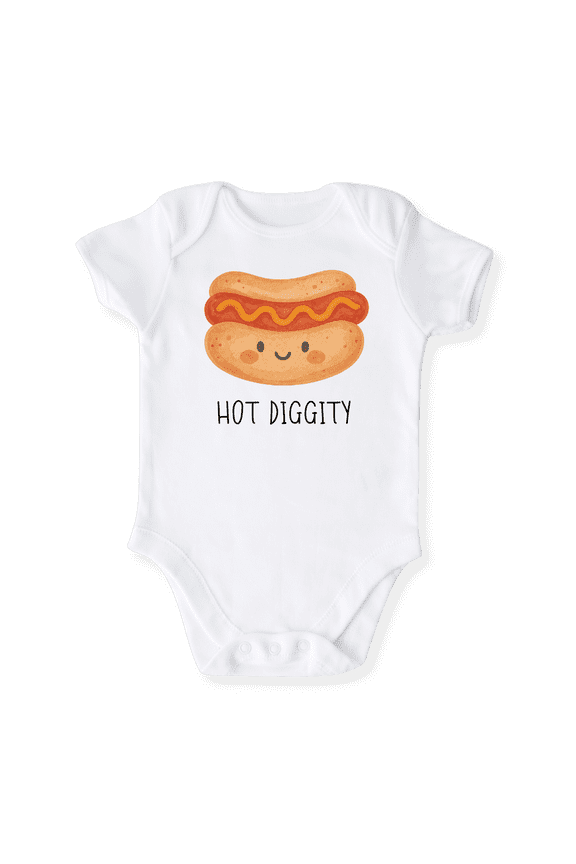 Hot Diggity Baby Bodysuit, Newborn Outfit, Baby Clothes, Gift for Children 0-3m White