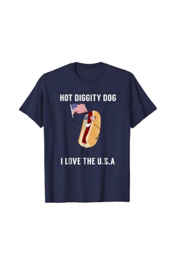 Hot Diggity Dog I Love Usa - Funny Fourth Of July T-Shirt