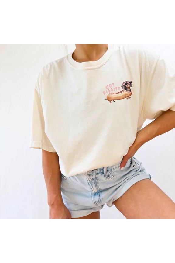 Hot Diggity Hot Dog Dachshund Shirt, Weenie Dog Graphic Tee, Retro Dog Lover Design Comfort Colors Unisex Cotton T-Shirt, Size S-3XL