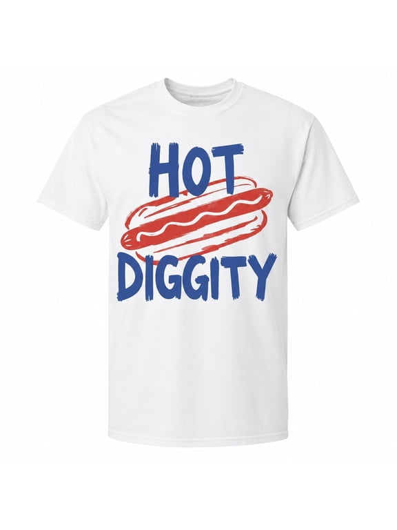 Hot Diggity Hot Dog Graphic T-Shirt Funny BBQ Cookout Summer Unisex Tee
