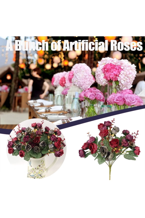 Hot Discounts, Artificial Rose Bouquet Consisting 7 Branches Roses Silk Decorative Bouquet New Release | PVC, Wine, MIANHT