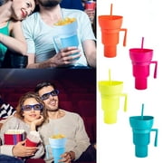 Summer SavingSmall Snack Drink Cup with Handle,2-in-1 Straw Cup,Snack & Beverage Holder,Perfect for Outdoor Events,Movie Nights, Valentine's Day Gitf's | Plastic, Blue