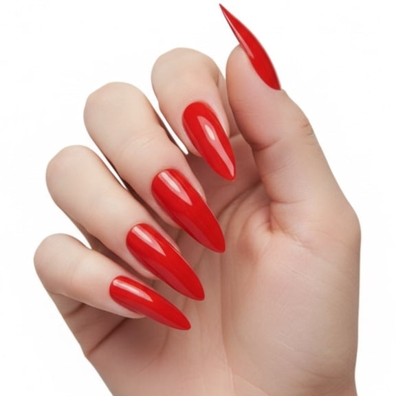 Hot Diva | Red | Glossy | Sharp, Stiletto | Extra Long | Reusable Press On Nails Set
