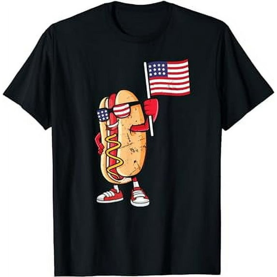 Hot Dog American Flag July 4th Patriotic Summer USA Funny T-Shirt