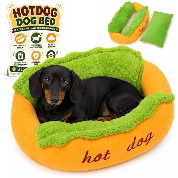 Hot Dog Bed for Dachshund, 2027 New Funny Hot Dog Bed Novelty Washable Dachshund Dog Bed with Thick Fabric Cushion and Zipper for Living Room Office, Perfect Dog Owner Gift (Medium)