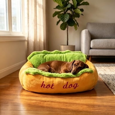 Hot Dog Bed for Dachshund, Soft Plush Hotdog Bun Dog Bed, Funny Novelty Pet Bed for Small Medium Dogs & Cats, Warm Dog Kennel Cat Nest Washable Pet