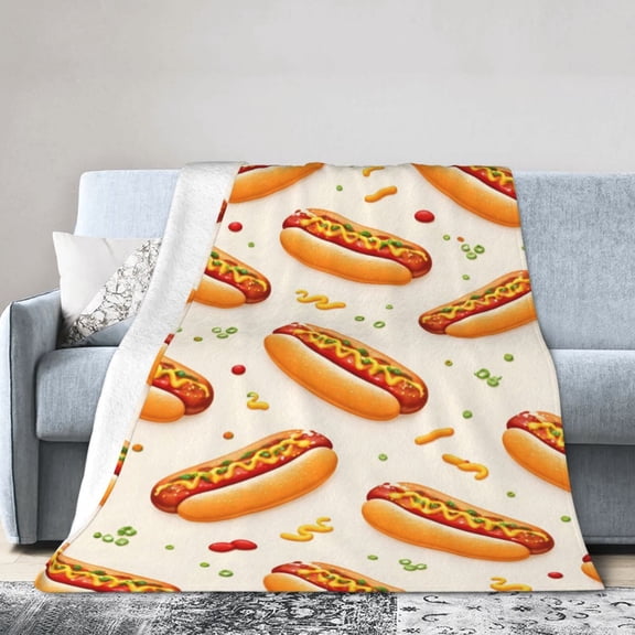 Hot Dog Blanket Gift Throw Blanket Cozy Soft Home Decor Fast Food Theme Gift for Food Lovers Picnic BBQ Style 50x40