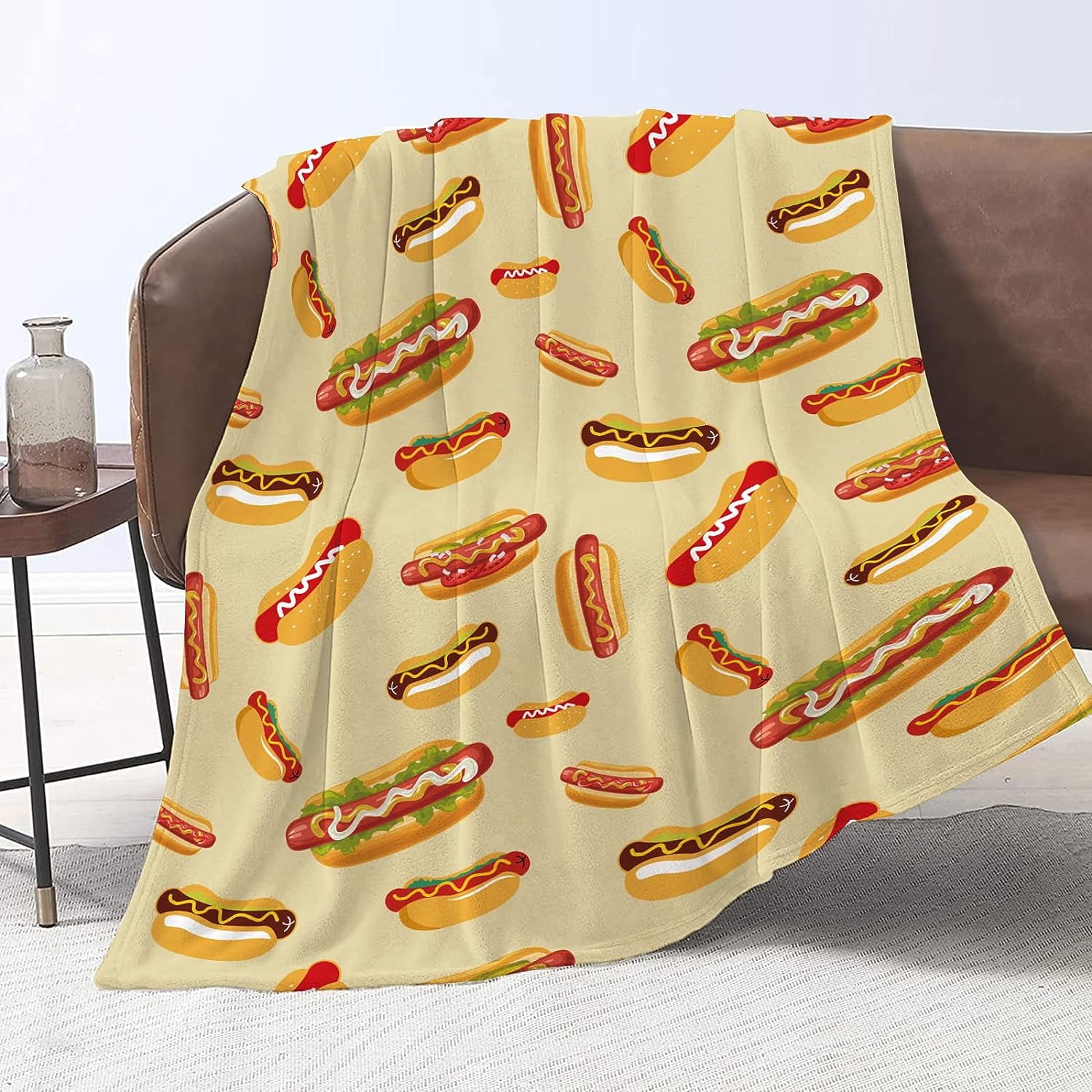 Hot Dog Blanket for Kids Pet Funny Food Blanket Soft Cartoon Fast Food
