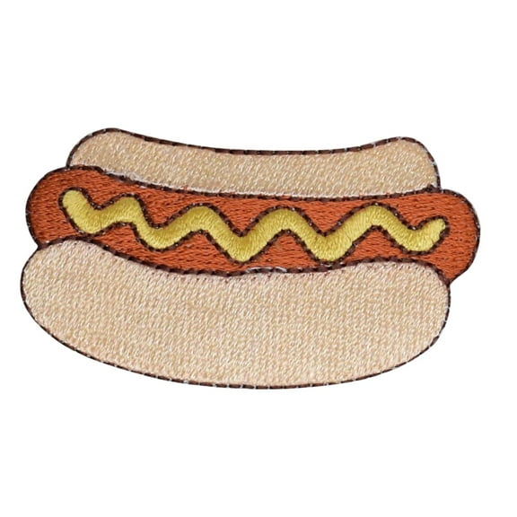 Hot Dog - Bun with Mustard - Food - Iron on Embroidered Applique Patch