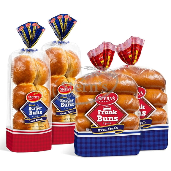 Hot Dog Buns & Hamburger Buns Combo Package, All-Time American Classic, Rich and Soft Texture, Kosher & Pre-Sliced Buns, 2 Packs of Hotdog Buns & 2 Packs of Burger Buns Included, 2-3 Day Shipping, Ste