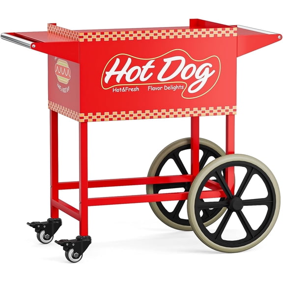 Hot Dog Cart for 5-7 Rollers Hot Dog Machine w/Storage Bin & Shelves, Heavy-Duty Steel Mobile Stand for Concession Stands, Fairs, Events