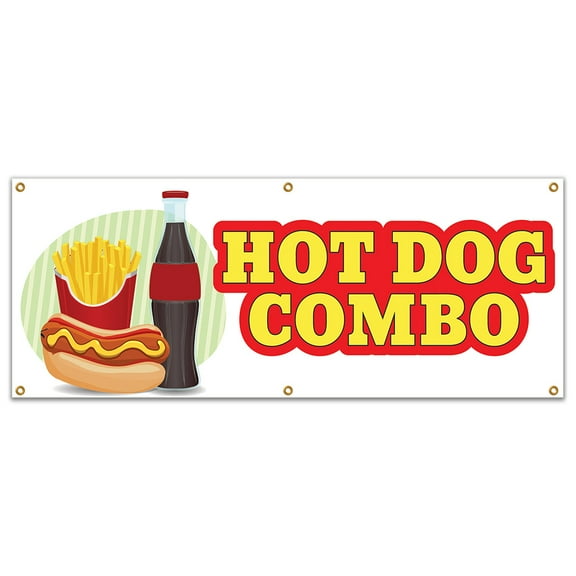 Hot Dog Combo Banner 24" X 72" Heavy Duty 13 Oz Vinyl Banners with Grommets Single Sided