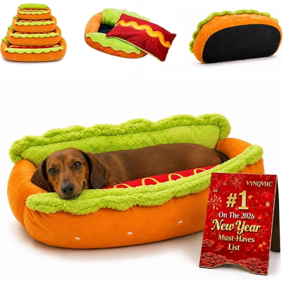 Hot Dog Dog Bed for Small Dogs Cute Washable Plush Pet Bed with Removable Cushion, Non-Slip Cozy Kennel for Dachshund Cats Indoor, S
