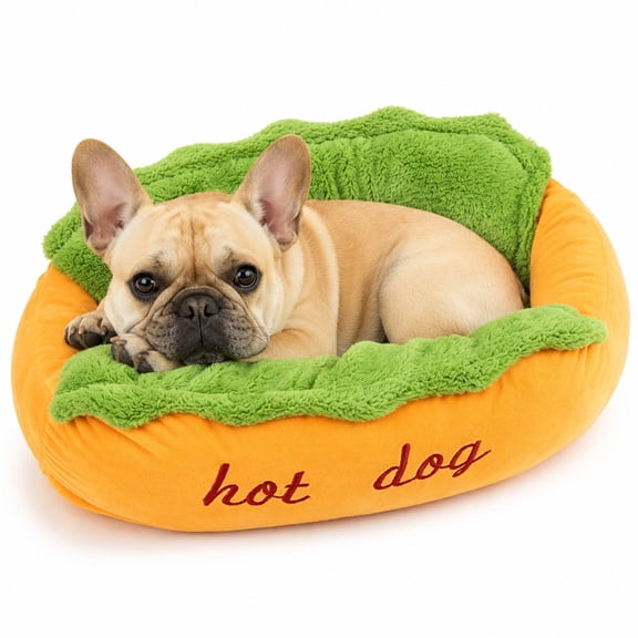 Hot Dog Dog Bed for Small to Medium Dogs & Cats – Washable Cozy Burrow with Removable Mat & Anti-Slip Base