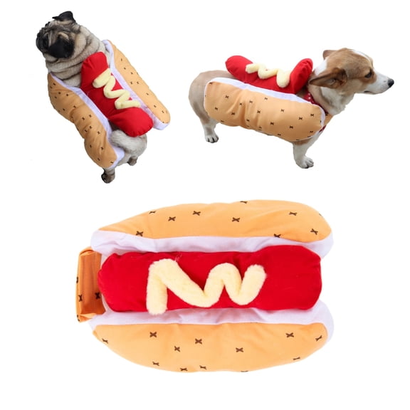 Hot Dog Dog Costume Soft Plush Inner Lining Puppy Dress Up Suit Funny Food Costume for Corgi Pug Teddy Halloween Trick Or Treat Pet Gathering (M)