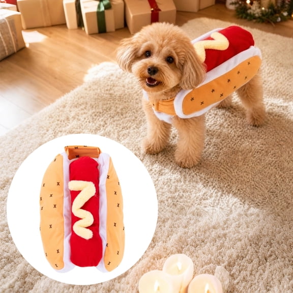 Hot Dog Dog Costume Soft Skin-Friendly Puppy Dress Up Suit 3 Size Options Funny Cosplay Apparel for Teddy Corgi Pug Holiday Daily Entertainment (L)