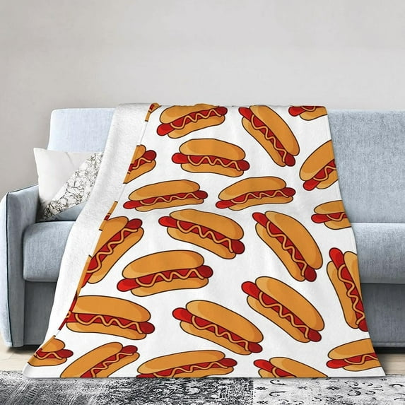 Hot Dog Food Throw Blanket Super Soft Warm Bed Blankets for Couch Bedroom Sofa Office Car, All Season Cozy Flannel Plush Blanket for Girls Boys Adults, 60"X50"