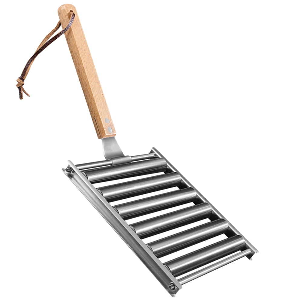 WHAMVOX Stainless Steel Sausage Grill Rack with Wooden Handle for Home ...