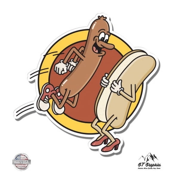 Hot Dog Jumping in Bun Funny - 3" Vinyl Sticker - For Car Laptop I-Pad Phone Helmet Hard Hat - Waterproof Decal