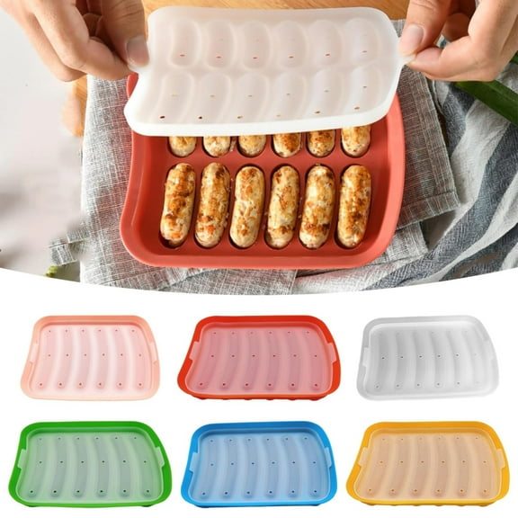 Hot Dog Maker TASTAN Silicone Corn Dog & Sausage Molder - 6-Cavity Non-Stick Hot Dog Maker, Baking/Steaming Container with Brush, Flexible Food-Grade Mold for Snacks, Corn Dog Mold, Green