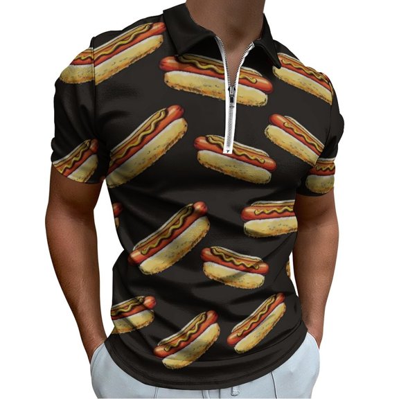 Hot Dog Men Zipper T-shirt Summer Casual Short Sleeve T-shirt Top