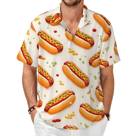 Hot Dog Men's Shirts Short-Sleeved with All-Over Prints Button-Up Shirts