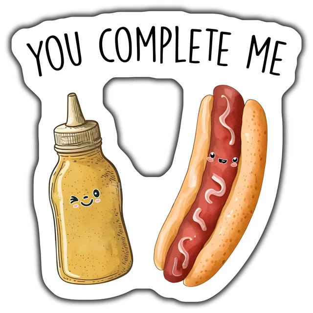 Hot Dog And Mustard Sticker, Cute Food Pair Sticker, Kawaii Condiment ...