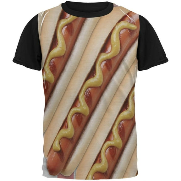 Hot Dog Picnic All Over Mens Black Back T Shirt Multi MD