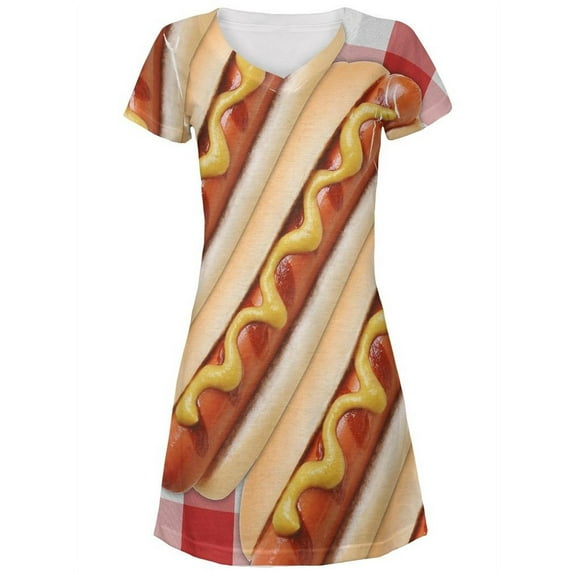 Hot Dog Picnic Juniors V-Neck Beach Cover-Up Dress