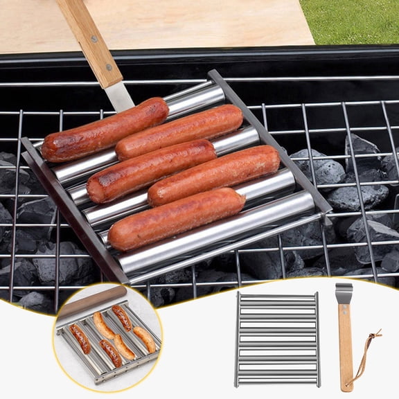 Hot Dog Rack, Stainless Steel Sausage Roller Rack, BBQ Grill Rack for Rolling and Dismantling, Barbecue Accessories, Sausage Holder for Outdoor Cooking