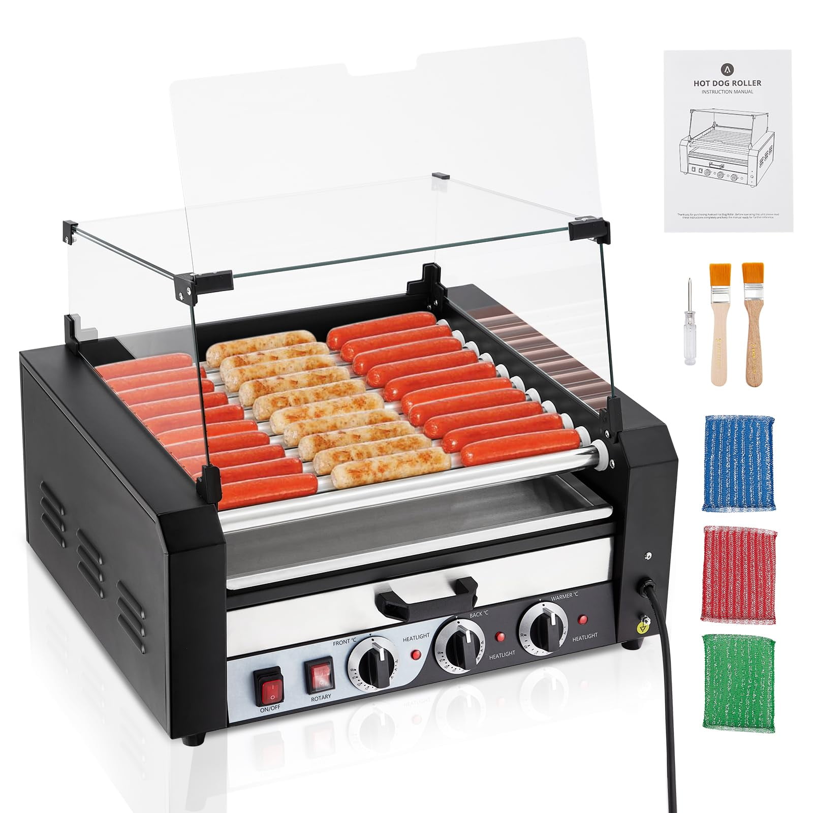 Hot Dog Roller,11 Rollers 30 Hot Dogs Capacity 1950W Hot Gog Roller