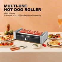 Hot Dog Roller, 12 Hot Dog 5 Rollers, Stainless Steel Sausage Grill Cooker, 750W Hot Dog Machine with Temp Control, Removable Oil Drip Tray, for Party Home Commercial