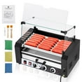 thumbnail image 1 of Hot Dog Roller, 7 Rollers 18 Hot Dogs Capacity, Dual Temp Control, 1350W Stainless Sausage Grill Cooker Machine with Drawer, Glass Hood & Removable Oil Drip Tray, 1 of 8