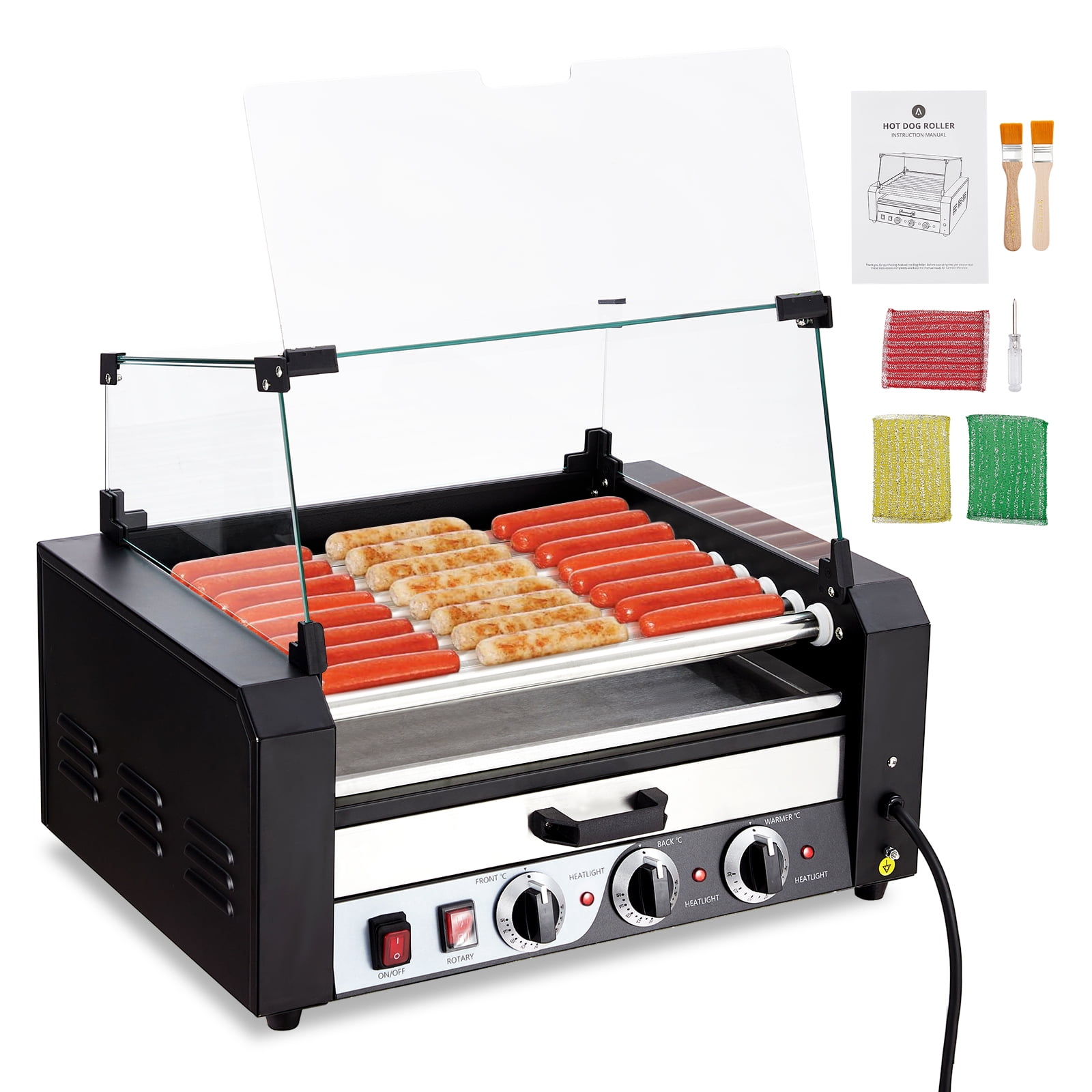 Hot Dog Roller, 9 Rollers 24 Hot Dogs Capacity 1650W Stainless Sausage