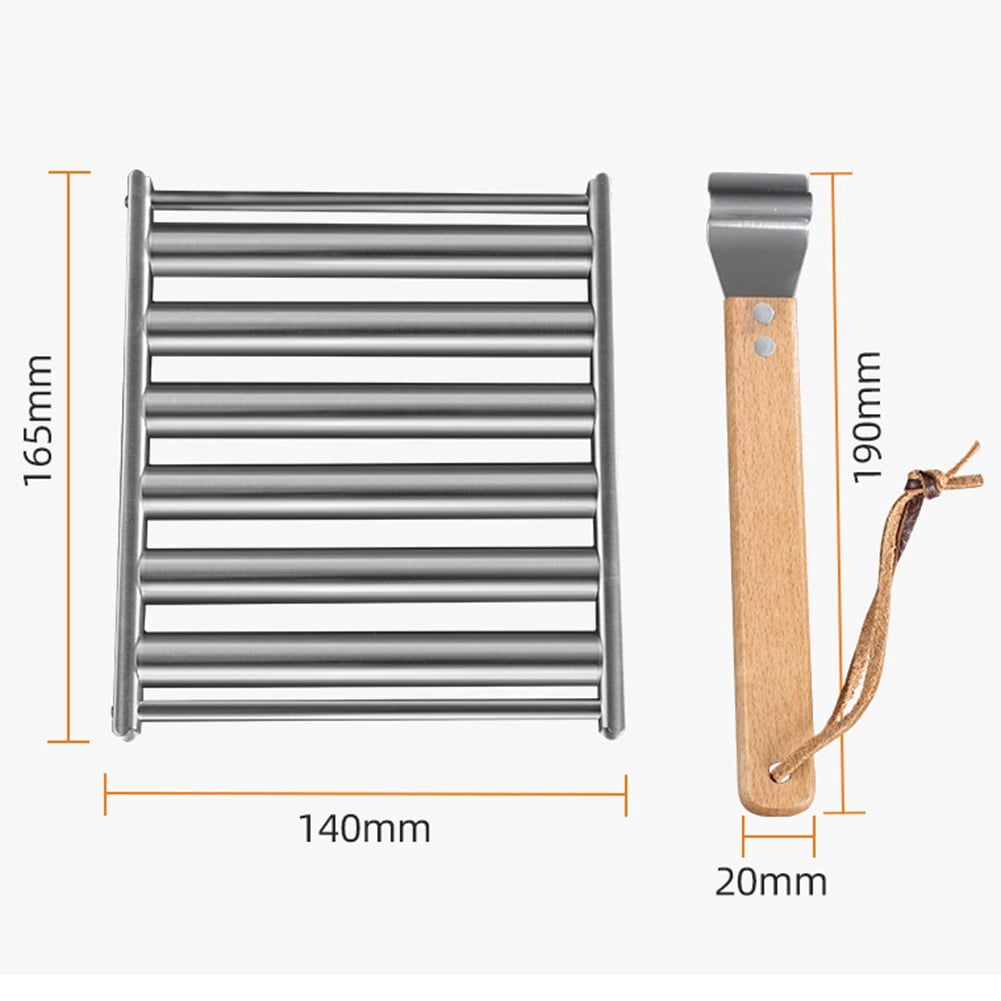 Hot Dog Roller BBQ Roller Rack for Grill Sausage Roller with Long Wood