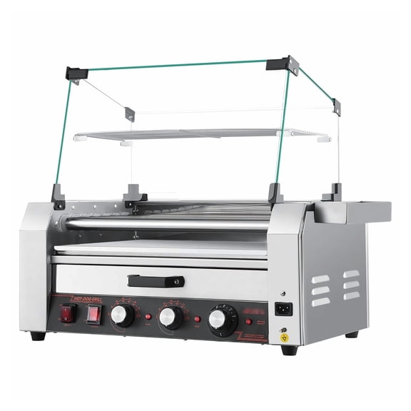 Hot Dog Roller Grill - 18 Hot Dog Electric Cooker with Bun Warmer - 1200W Stainless Steel Commercial Grill Machine for Home & Events
