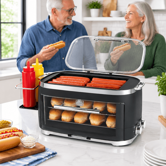 Hot Dog Roller Grill & Toaster Oven Holds 8 Dogs & Buns with Keep Warm Option