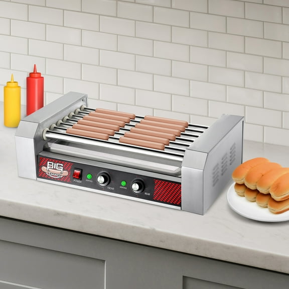 Hot Dog Roller Machine  Stainless-Steel Cooker with 7 Non-Stick Rollers  Cooks 18 Hot Dogs  Concession Stand Supplies by Great Northern Popcorn