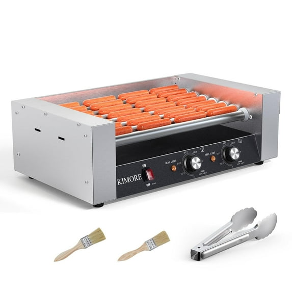 Hot Dog Roller,Stainless Sausage Grill Cooker Machine with Dual Temp Control & Cover,Sausage Grill Cooker Machine,Removable Oil Drip Tray,LED Light for Commercial and Party
