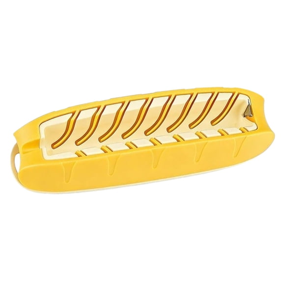 Hot Dog Sausage Cutter Holder Tool, Stainless Ham And Cheddar Slicer For BBQ Meat, Heavy Duty Kitchen Cutting Guide For Sausages (Yellow)