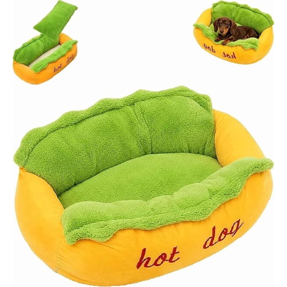 Hot Dog Shape Pet Bed for Small Dogs & Cats, Plush Indoor Sofa Nest with Corduroy Lining, Removable Washable Cushion & Anti-Slip Base